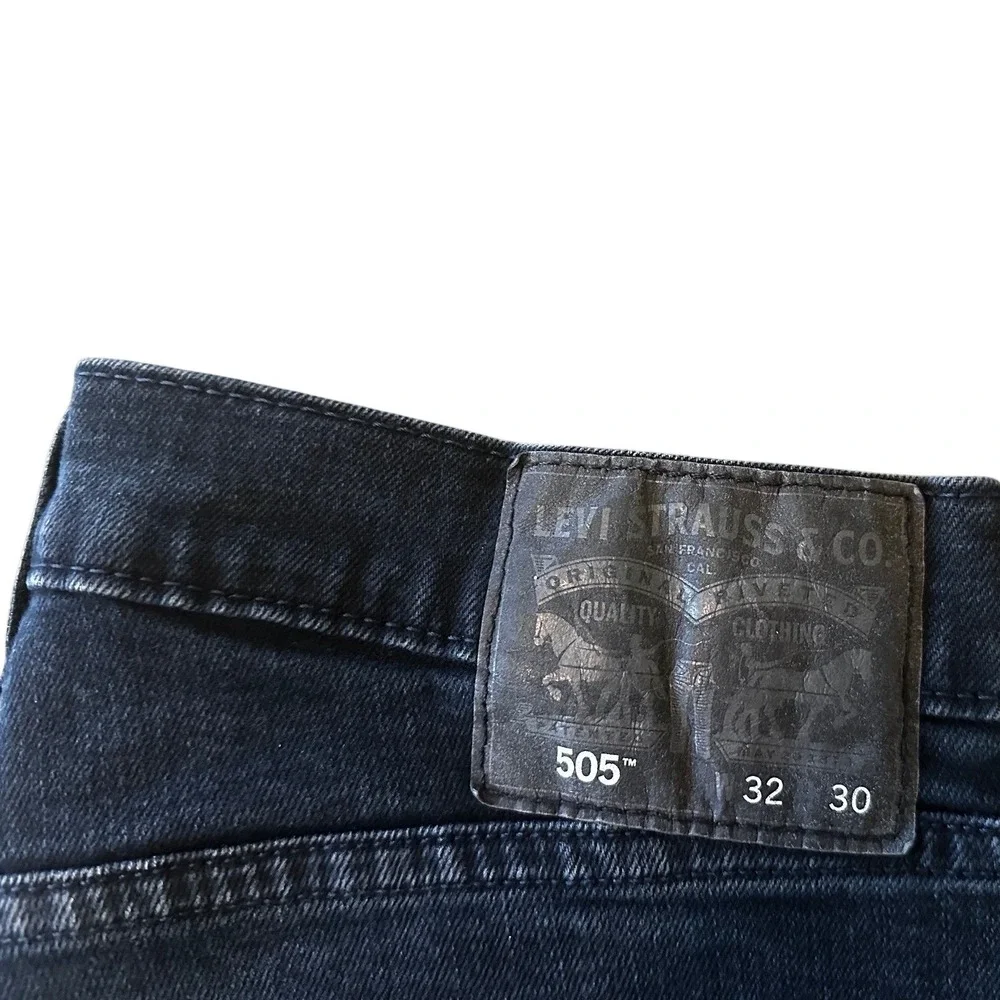 Levis 505 Dark Wash Black Denim Regular Fit Straight Leg Jeans‎ Mens 32x30
